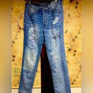 American Eagle Jeans Vintage High Rise Jeans Dark Wash 6 Long Distressed Hearts